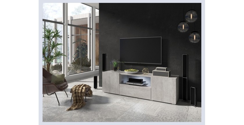 Meuble TV 160cm collection PAROS. Couleur gris aspect béton.