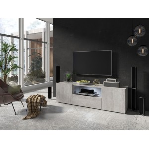 Meuble TV 160cm collection PAROS. Couleur gris aspect béton.