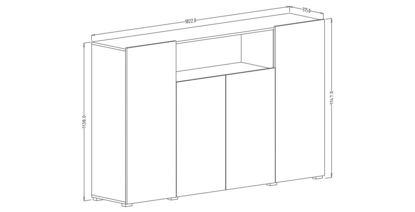 Buffet haut XL avec 4 portes et 1 niche, couleur gris aspect béton collection PAROS