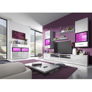 Composition de 5 meubles design pour salon couleur blanc et noir collection CONNOR