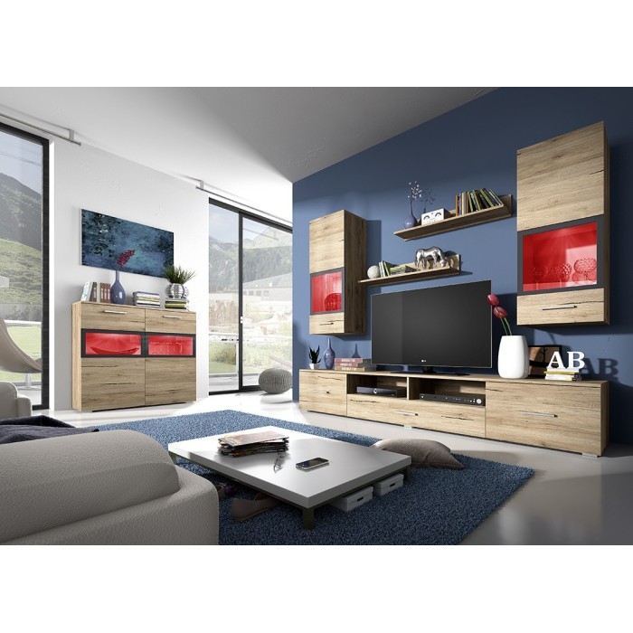 Composition de 5 meubles design pour salon couleur chêne et gris anthracite collection CONNOR