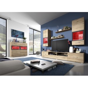 Composition de 5 meubles design pour salon couleur chêne et gris anthracite collection CONNOR