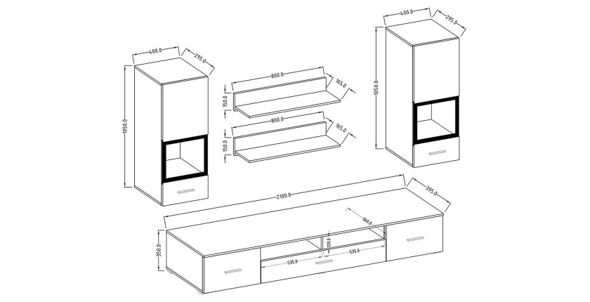 Composition de 5 meubles design pour salon effet ardoise collection CONNOR