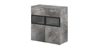 Buffet 90cm pour salon avec 2 portes vitrées couleur effet ardoise collection CONNOR