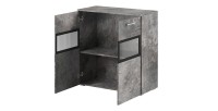 Buffet 90cm pour salon avec 2 portes vitrées couleur effet ardoise collection CONNOR