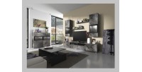 Buffet 90cm pour salon avec 2 portes vitrées couleur effet ardoise collection CONNOR