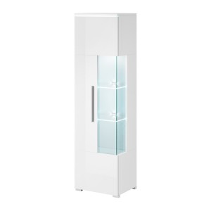 Vitrine haute design collection BOMBAY. Coloris blanc brillant. Ouverture Gauche
