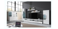 Vitrine haute design collection BOMBAY. Coloris blanc brillant. Ouverture Gauche