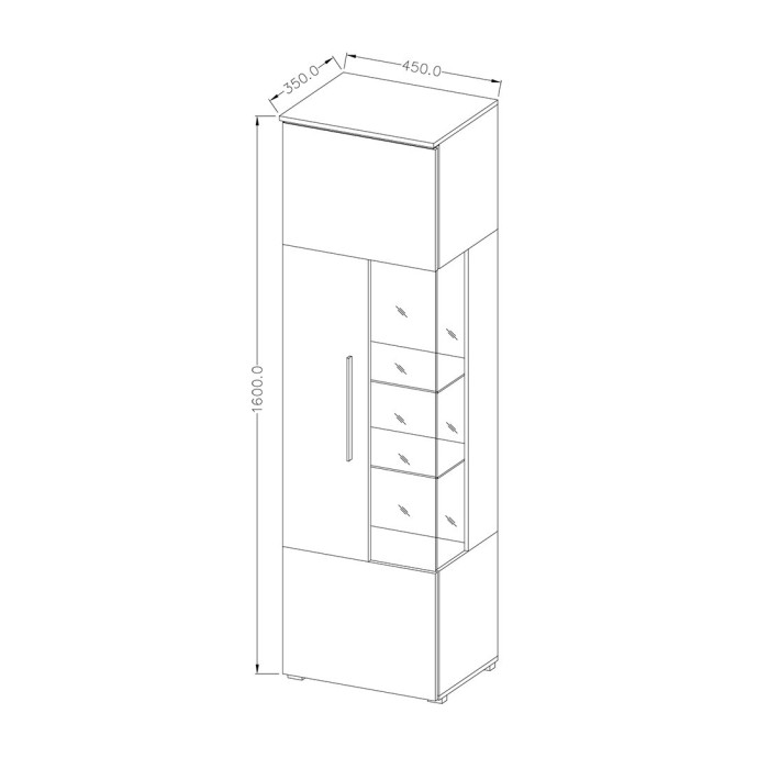 Vitrine haute design collection BOMBAY. Coloris blanc brillant. Ouverture Gauche