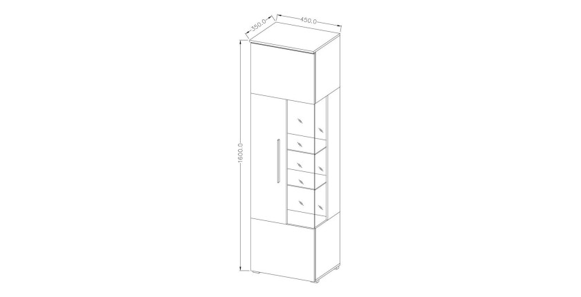 Vitrine haute design collection BOMBAY. Coloris blanc brillant. Ouverture Gauche