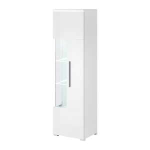Vitrine haute design collection BOMBAY. Coloris blanc brillant. Ouverture droite