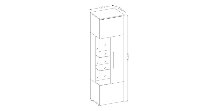 Vitrine haute design collection BOMBAY. Coloris blanc brillant. Ouverture droite