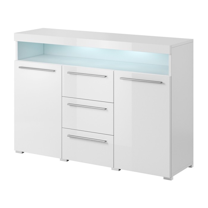 Buffet 130cm pour salon couleur blanc brillant collection BOMBAY