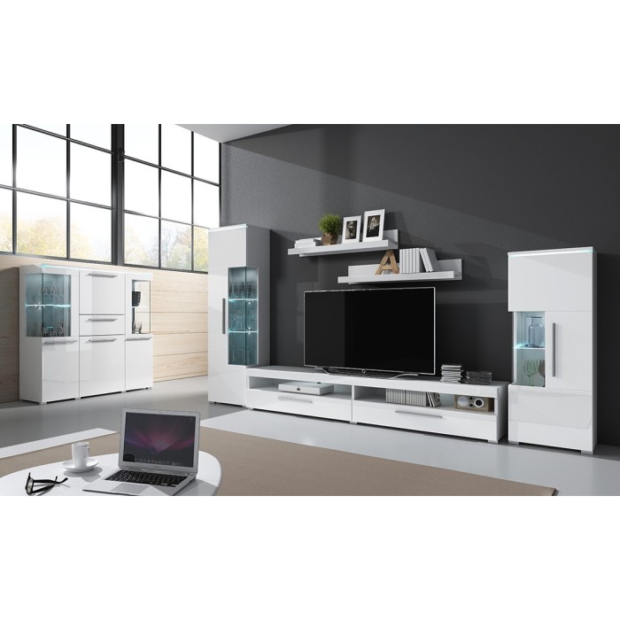 Composition de 5 meubles design pour salon coloris blanc brillant collection BOMBAY