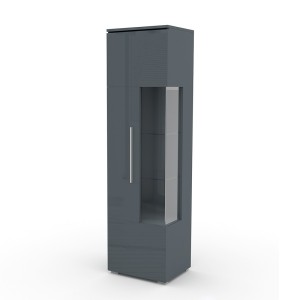 Vitrine haute design avec éclairage collection BOMBAY. Coloris gris brillant. Ouverture Gauche