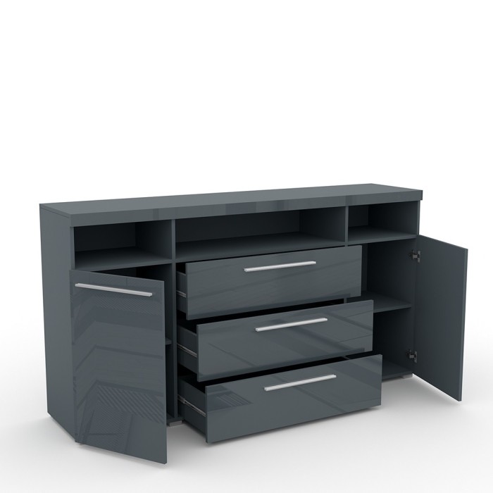 Buffet 180cm pour salon couleur gris brillant collection BOMBAY