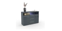 Buffet 130cm pour salon couleur gris brillant collection BOMBAY
