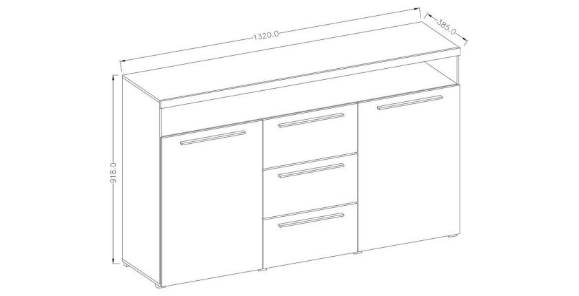 Buffet 130cm pour salon couleur gris brillant collection BOMBAY