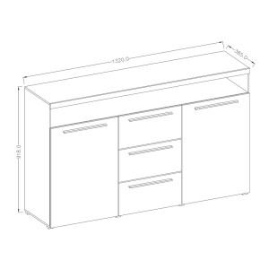 Buffet 130cm pour salon couleur gris brillant collection BOMBAY