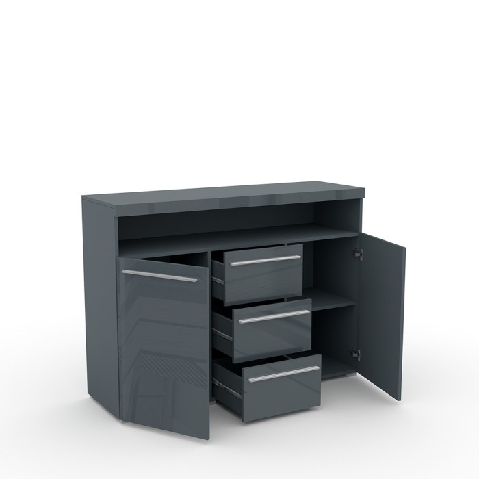 Buffet 130cm pour salon couleur gris brillant collection BOMBAY
