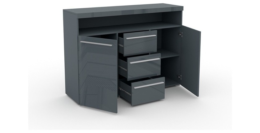 Buffet 130cm pour salon couleur gris brillant collection BOMBAY
