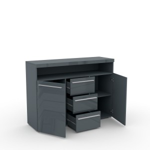 Buffet 130cm pour salon couleur gris brillant collection BOMBAY