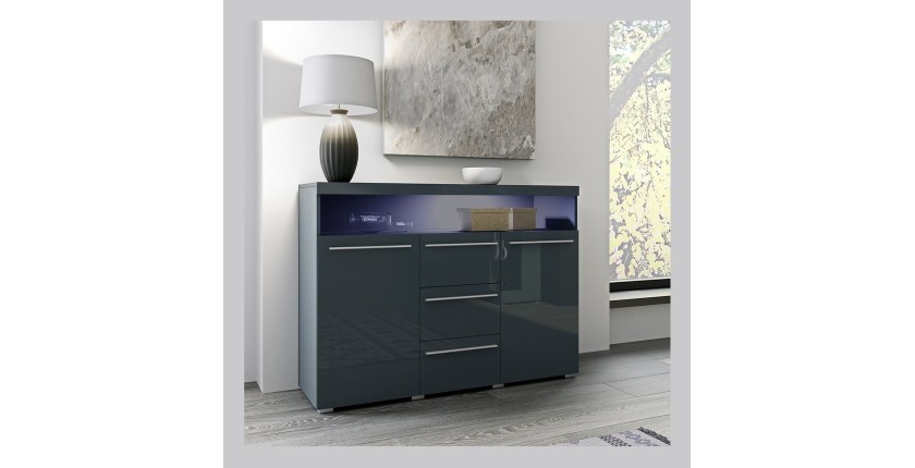Buffet 130cm pour salon couleur gris brillant collection BOMBAY