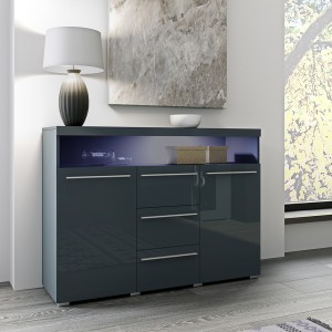 Buffet 130cm pour salon couleur gris brillant collection BOMBAY