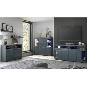 Buffet 130cm pour salon couleur gris brillant collection BOMBAY