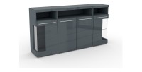 Buffet XL 180cm avec 4 portes couleur gris brillant collection BOMBAY