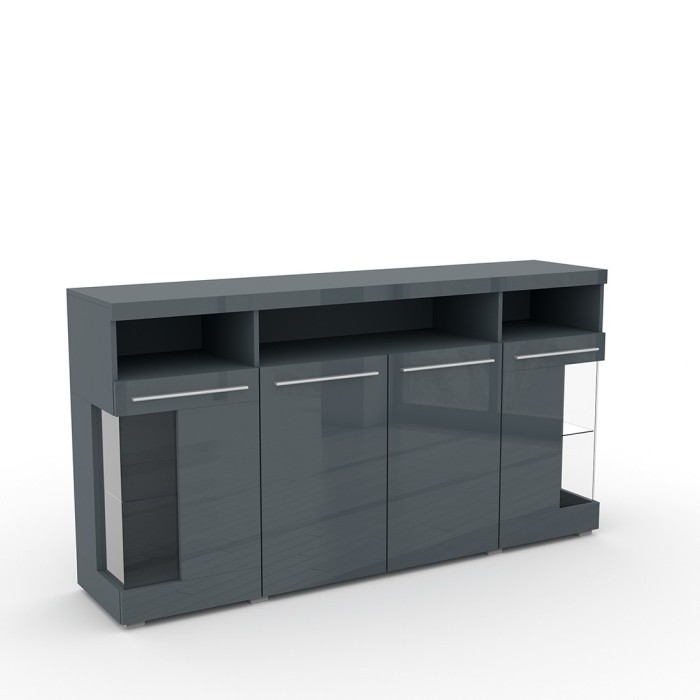Buffet XL 180cm avec 4 portes couleur gris brillant collection BOMBAY