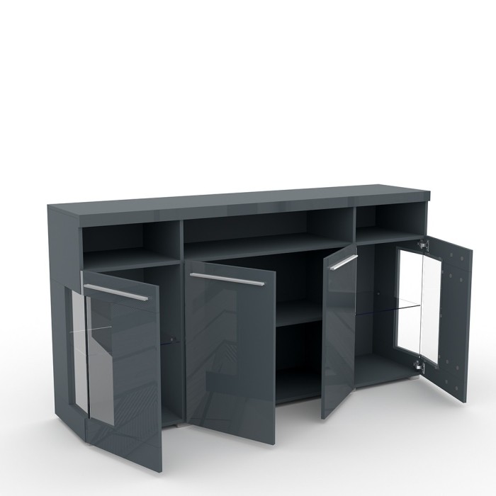 Buffet XL 180cm avec 4 portes couleur gris brillant collection BOMBAY