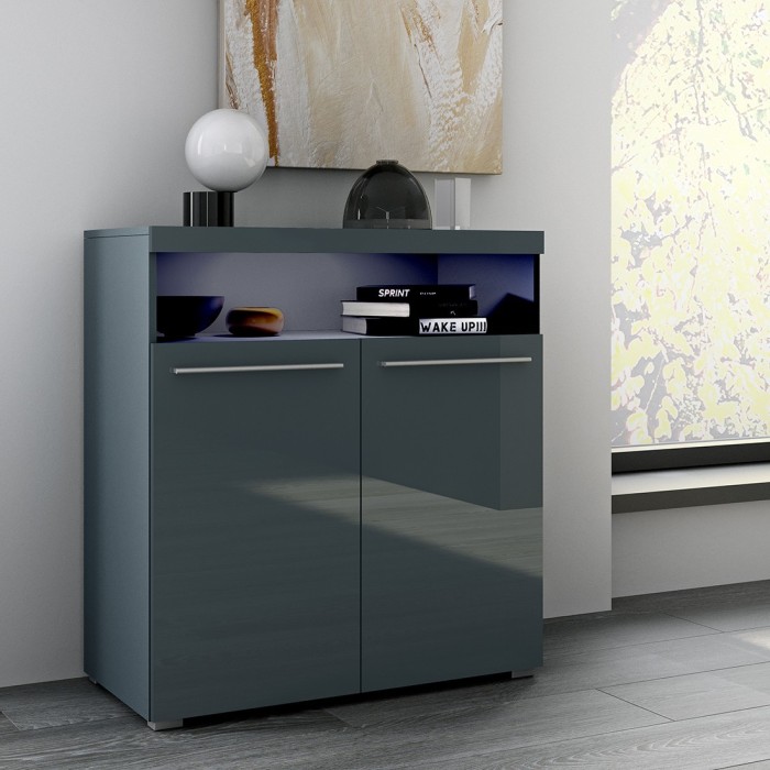 Buffet 90cm pour salon couleur gris brillant collection BOMBAY