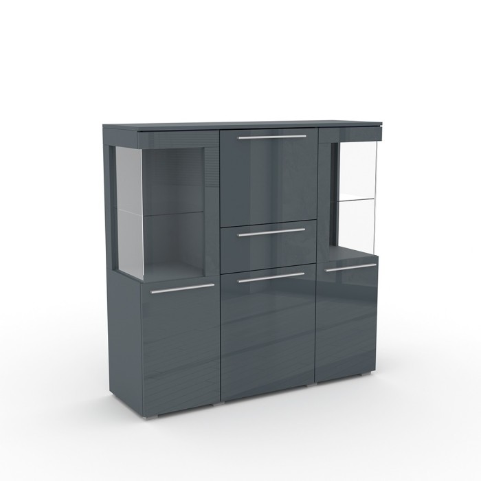 Buffet haut pour salon couleur gris brillant collection BOMBAY
