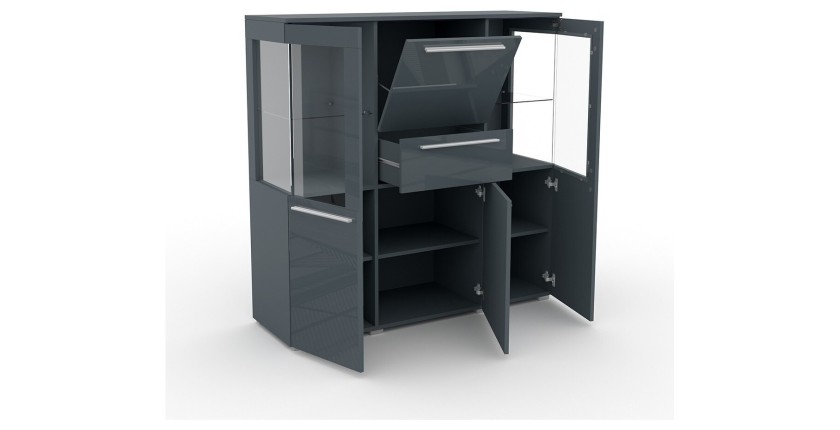 Buffet haut pour salon couleur gris brillant collection BOMBAY