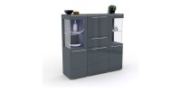 Buffet haut pour salon couleur gris brillant collection BOMBAY