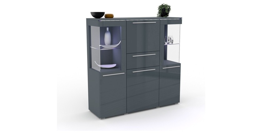 Buffet haut pour salon couleur gris brillant collection BOMBAY