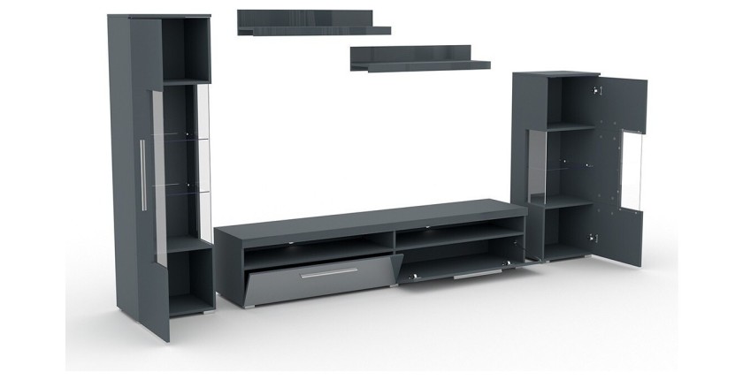 Composition de 5 meubles design pour salon coloris gris brillant collection BOMBAY