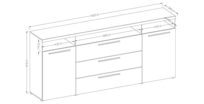 Buffet 180cm pour salon couleur gris effet ardoise collection BOMBAY