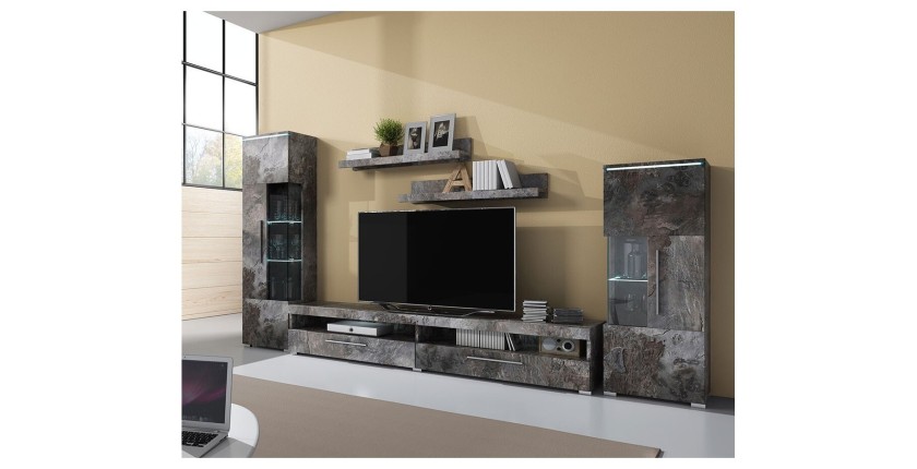 Composition de 5 meubles design pour salon coloris gris effet ardoise collection BOMBAY