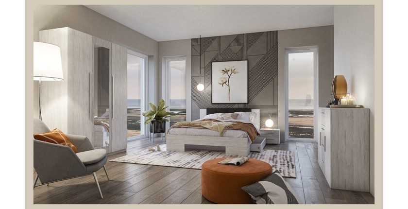 Lit adulte 160x200 collection IRINA. Coloris gris clair et gris foncé