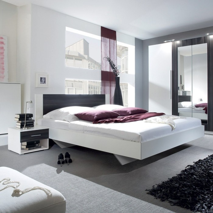 Lit adulte 160x200 collection IRINA. Coloris blanc et gris anthracite
