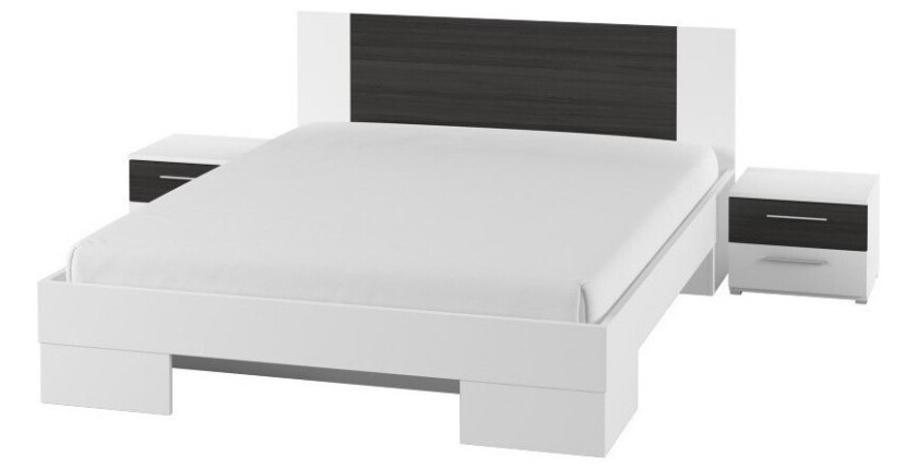 Lit adulte 180x200 collection IRINA. Chevets intégrés. Coloris blanc et gris anthracite