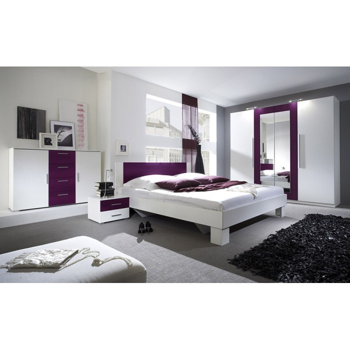 Lit adulte 180x200 collection IRINA. Coloris gris blanc et lilas