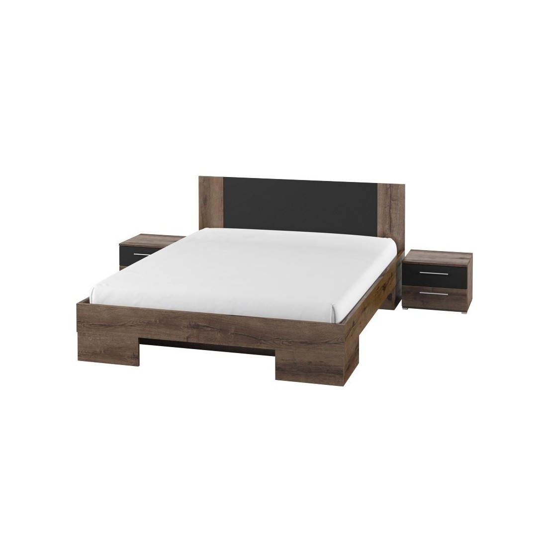 Lit adulte 160x200 collection IRINA. Coloris chêne foncé et noir