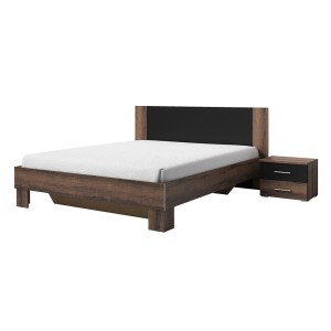 Lit adulte 180x200 collection IRINA. Coloris chêne foncé et noir