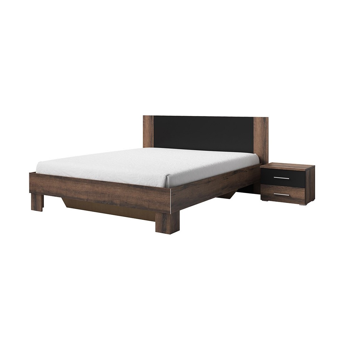 Lit adulte 180x200 collection IRINA. Coloris chêne foncé et noir