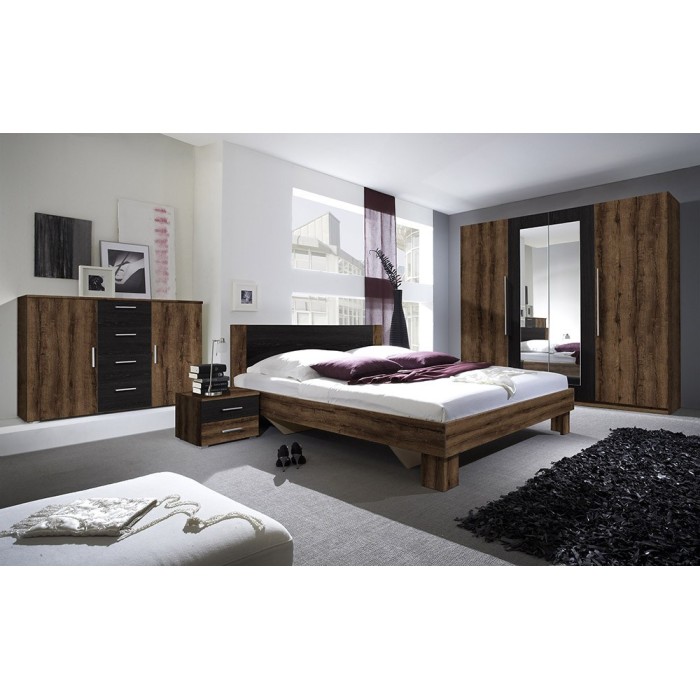 Lit adulte 180x200 collection IRINA. Coloris chêne foncé et noir