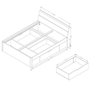 Lit adulte 160x200 avec tiroirs intégrés - Collection EOS. Coloris chêne clair et blanc