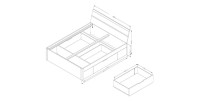 Lit adulte 180x200 avec tiroirs intégrés - Collection EOS. Coloris chêne clair et blanc
